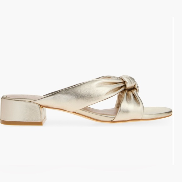 Stuart Weitzman Gold Knotted Slide Sandals Women's Size 7 - Picture 1 of 11